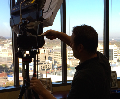 Nick setting up for a on location video production