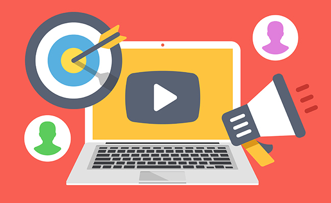 reach your audience with video picture of laptop with video player and target elements